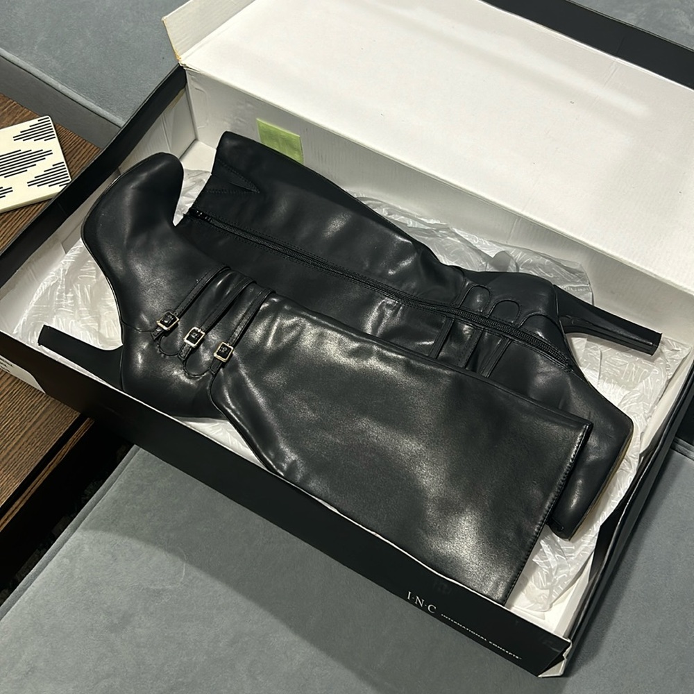INC Brookey Boots Black Faux Vegan Leather 8.5